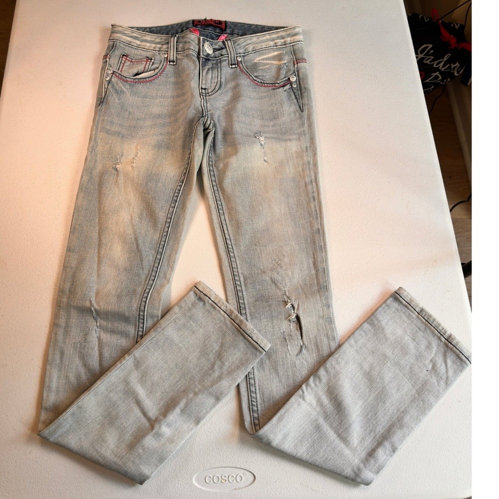ReRock for Express Skinny Jeans Y2K Low Rise Light Wash Distressed Size 0